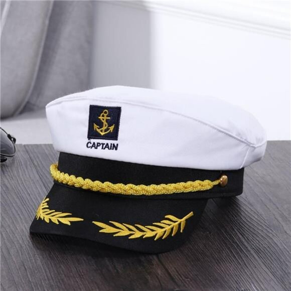 Adult white yacht captain hat adjustable sailor cap nautical boat party costume - Picture 5 of 7